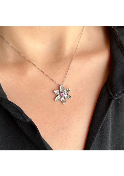 Parlak lotus çiçeği kolye ve ışıklı kutu, 925 ayar gümüş takı seti, zirkon taşlı, pembe renk fiyatları
