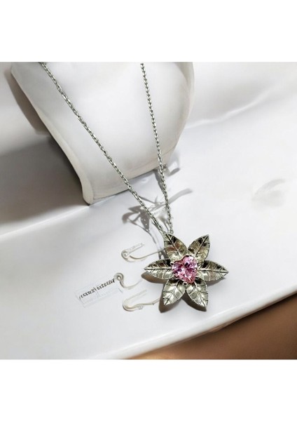Parlak lotus çiçeği kolye ve ışıklı kutu, 925 ayar gümüş takı seti, zirkon taşlı, pembe renk modelleri