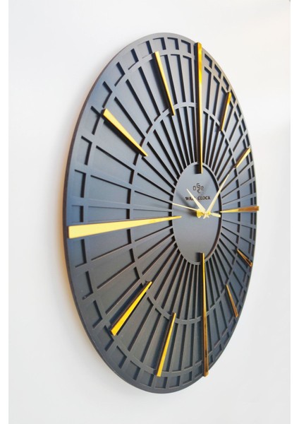 Long Line Dekoratif Duvar Saati Siyah & Gold 37 x 37 cm Sessiz Mekanizma