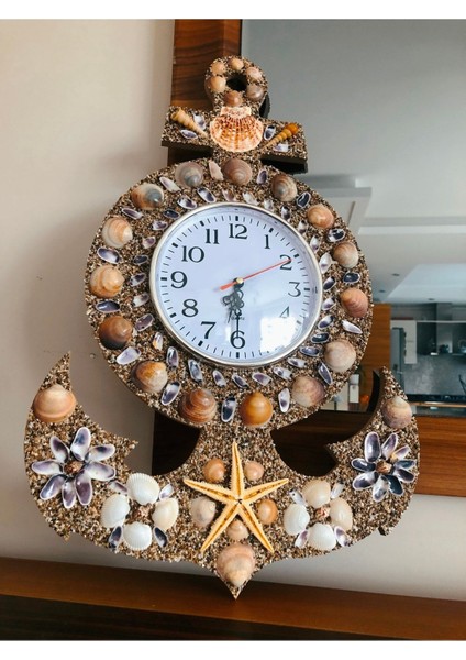 Ahşap Duvar Saati Çıpa Modeli, Deniz Kabukları Süslemeli Saat Quartz Sessiz Saat Mekanizması Clock indirimleri