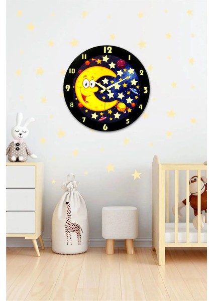 Fosforlu Çocuk Odası Duvar Saati / Dijital Baskı / 48 cm