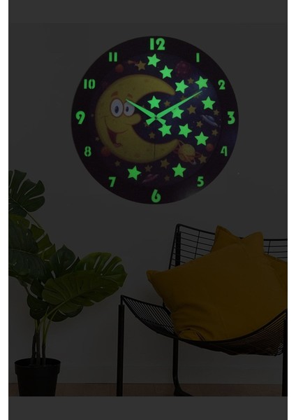 Fosforlu Çocuk Odası Duvar Saati / Dijital Baskı / 48 cm