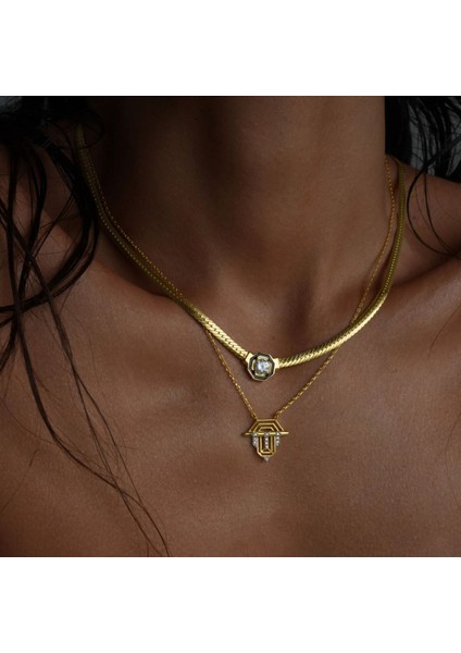 Serenay • Leyla • Altın Tasarım 18 K Altın Kaplama Ikili Set 925 Ayar Gümüş Kolye
