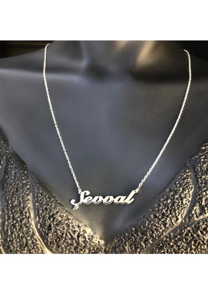 Beyaz Gümüş Kolye, İsim Yazılı, İnci Taşlı, Zarif ve Şık Takı Seçeneği