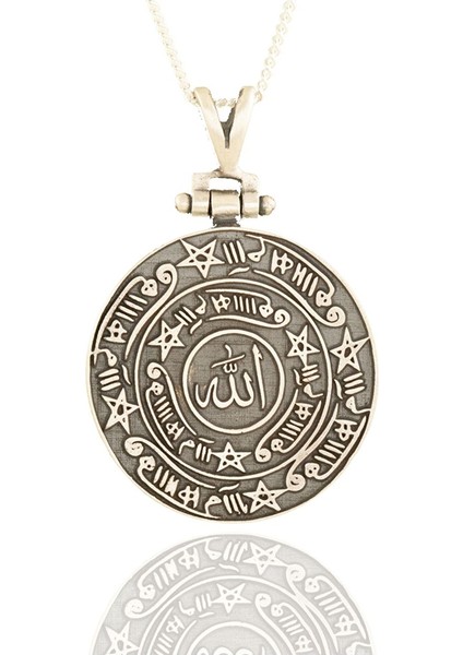 Renkli Kabartma Gümüş Kolye, 925 Ayar, Zirkon Taş, Ism-i Azam Duası, Şık Takı
