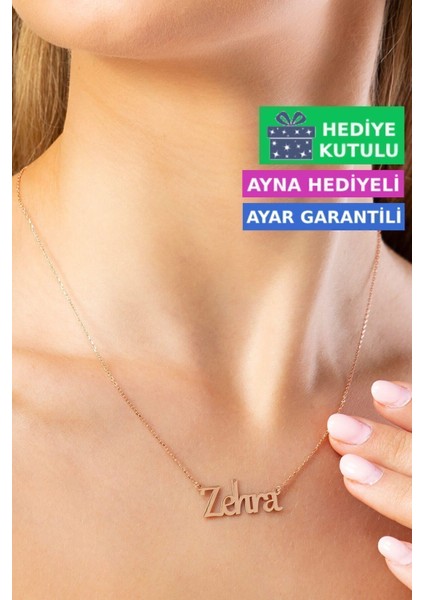 Zehra Isimli Gümüş Kolye Rose Altın Kaplama Kişiye Özel Kadın Isimli Kolye Isim Yazılı Gümüş Kolye