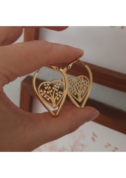 Çelik Gold Renk Ağaç Detay Kadın Küpe indirimleri