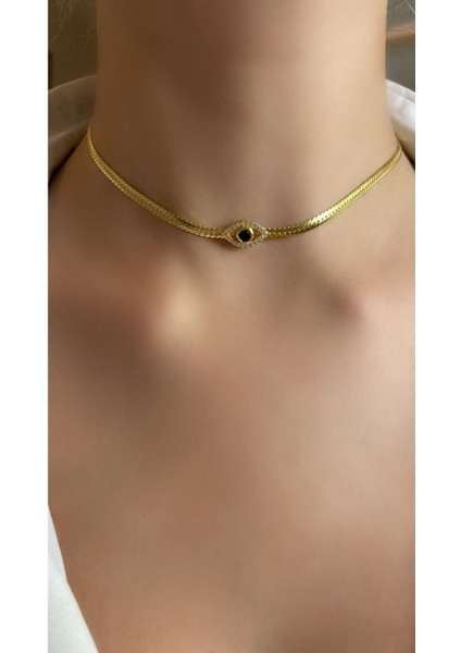 Lacivert İnci Zincir Choker Gümüş Kolye, şık ve modern tasarım, 925 ayar