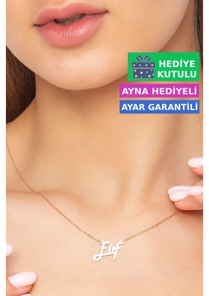 Elif Isimli Gümüş Kolye Rose Altın Kaplama Kişiye Özel Kadın Isimli Kolye Isim Yazılı Gümüş Kolye