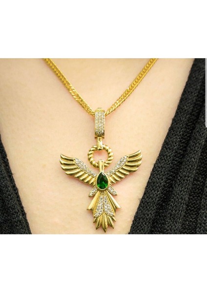Zümrüdü Anka Kuşu Altın Tasarım 925 Gümüş Işıklı Kutuda Kolye • Çağla Kolye • Serenay • Choker Chai