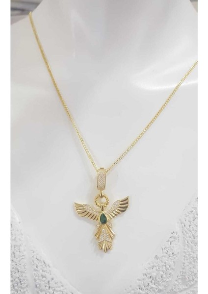 Zümrüdü Anka Kuşu Altın Tasarım 925 Gümüş Işıklı Kutuda Kolye • Çağla Kolye • Serenay • Choker Chai