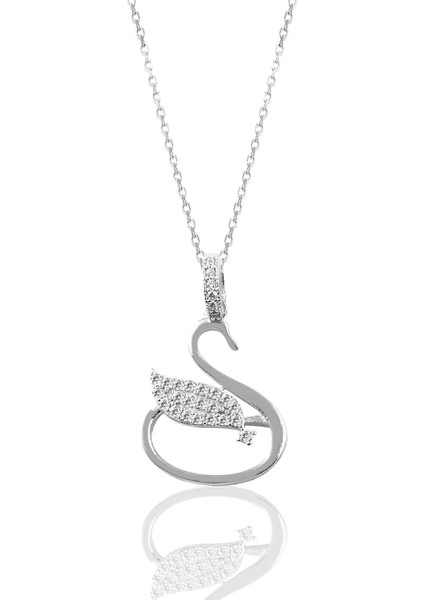 Zirkon Taşlı Gümüş Kuğu Kolye, Zarif ve Şık Takı, Kadınlar İçin Özel Tasarım