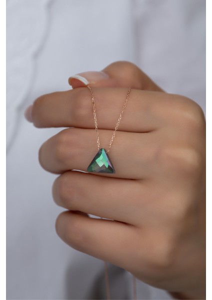 925 Ayar Gümüş Yeşil Topaz Üçgen Kolye Takı