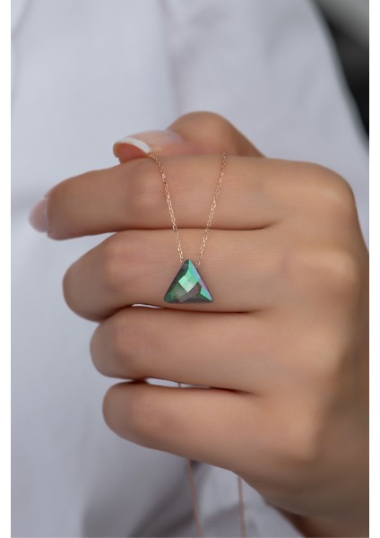 925 Ayar Gümüş Yeşil Topaz Üçgen Kolye Takı fırsatları
