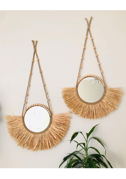 Rafya Yelpaze Ayna 2li Set