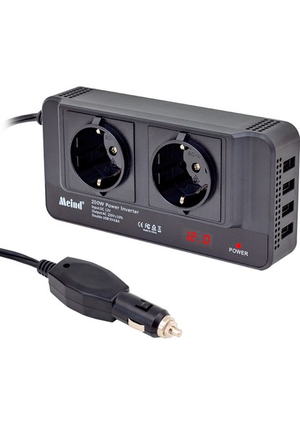 Powermaster PM-19827 12 Volt - 200 Watt 4 Usbli Dijital Çakmaktan Power Inverter