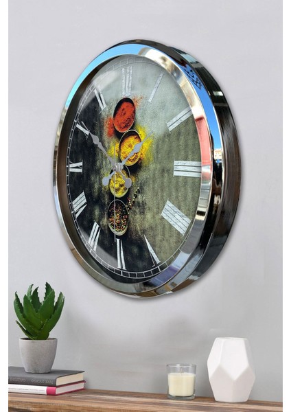 Dekoratif 52 cm Krom Metal Mutfak Duvar Saati modelleri