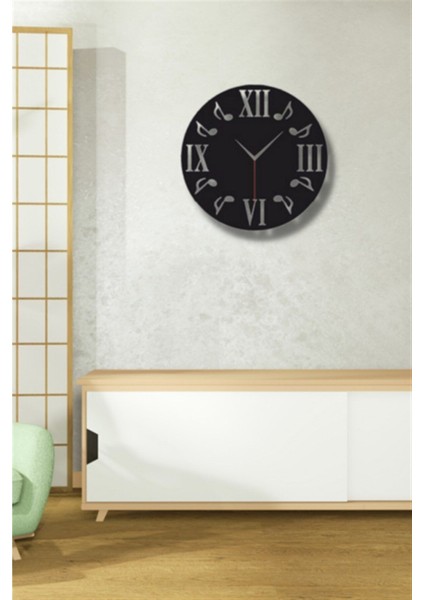 Siyah Ahşap Nota Ve Roma Rakamlı Duvar Saati Salon Oturma Odası Ofis Için 45 x 45 cm Duvar Dekoru fiyatları