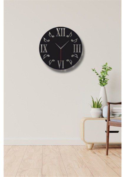 Siyah Ahşap Nota Ve Roma Rakamlı Duvar Saati Salon Oturma Odası Ofis Için 45 x 45 cm Duvar Dekoru modelleri
