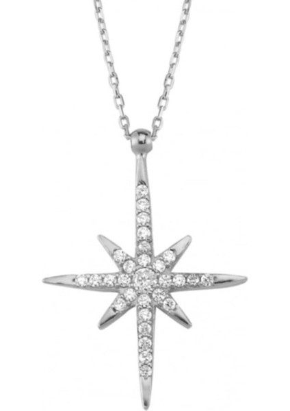 Parlak ve şık yıldız detaylı gümüş kolye, 925 ayar, zarif takı seçeneği modelleri