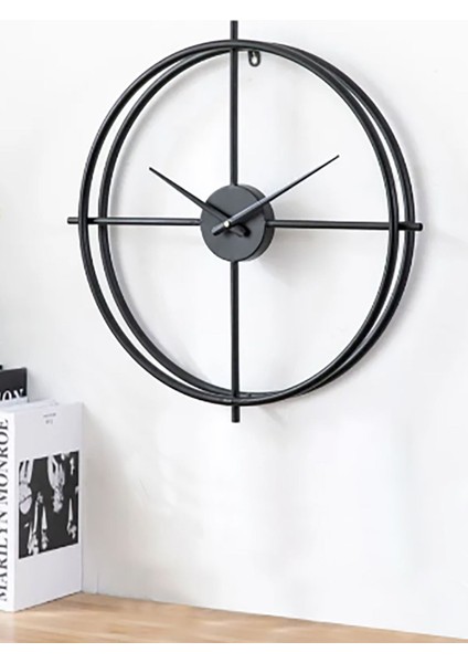 Ispanyol Ve Iskandinav Tarzı 60 cm Siyah, Ferforje Metal Minimalist Duvar Saati