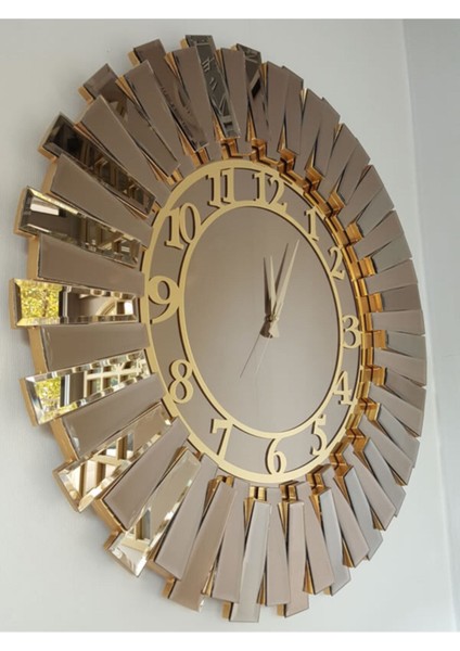 Güneş Golden Latin Bronze Model Altın Bronz Renk 85 cm Dekoratif Aynalı Duvar Saati