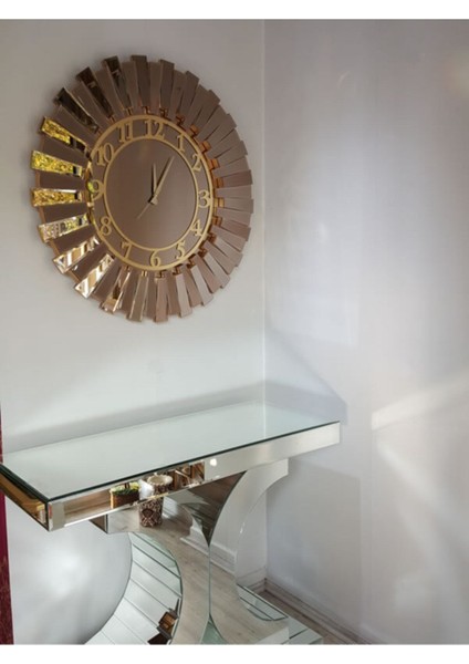 Güneş Golden Latin Bronze Model Altın Bronz Renk 85 cm Dekoratif Aynalı Duvar Saati fiyatları