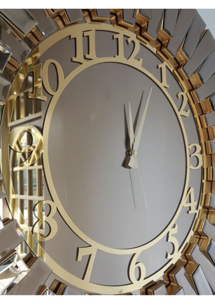 Güneş Golden Latin Bronze Model Altın Bronz Renk 85 cm Dekoratif Aynalı Duvar Saati indirimleri