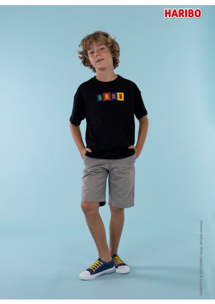 Haribo Baskılı Siyah Erkek T-Shirt Haribo Erkek Çocuk T-Shirt-2