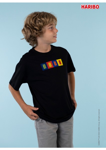 Haribo Baskılı Siyah Erkek T-Shirt Haribo Erkek Çocuk T-Shirt-2 modelleri