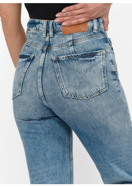 Indigo Kadın Yüksek Bel Mom Fit Pantolon 8P0402 fırsatları