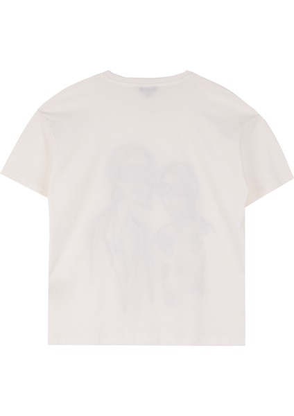 Kırık Beyaz Kadın Bisiklet Yaka Basic Baskılı T-Shirt F4WL-TST0302 fiyatları