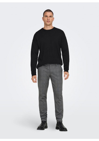 Normal Bel Dar Açık Gri Erkek Chino Pantolon Onsmark Slım Check Pants 9887 Noos