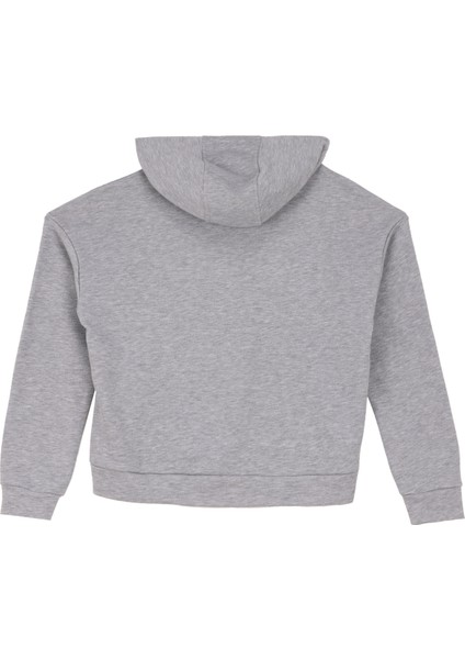 Kapüşon Yaka Asimetrik Desenli Gri Melanj Kadın Sweatshırt F4WL-SWT0373