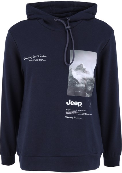 Kapüşon Yaka Baskılı Lacivert Erkek Sweatshırt C4WM-SWT4239