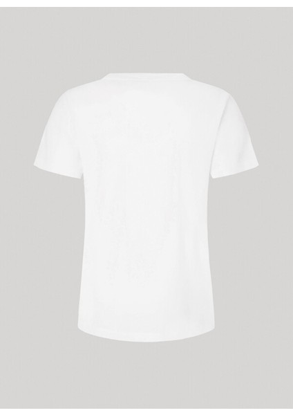 Bisiklet Yaka Baskılı Beyaz Kadın T-Shirt PL505743 fırsatları