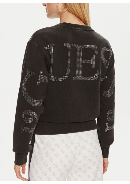 Bisiklet Yaka Desenli Siyah Kadın Sweatshırt Cn Bıg Guess Sweatsh - Cotton Brush modelleri
