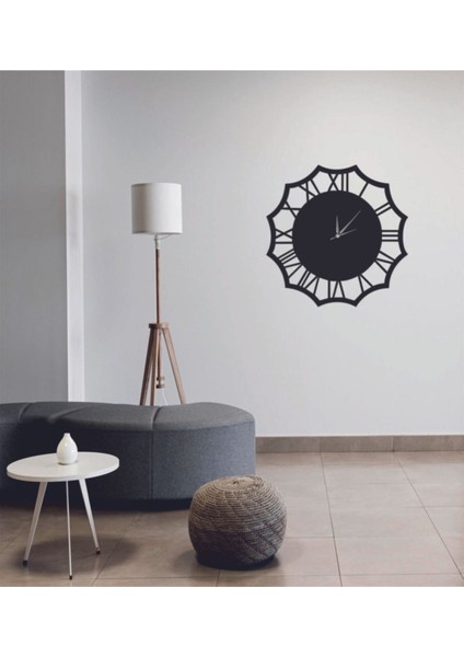 1088 Lazer Kesim Ahşap Duvar Dekoru Duvar Saati Roma Rakamlı