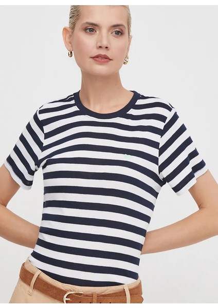 Bisiklet Yaka Çizgili Lacivert Kadın T-Shirt PL505845 fiyatları