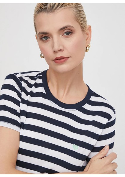 Bisiklet Yaka Çizgili Lacivert Kadın T-Shirt PL505845 modelleri