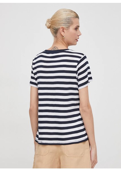 Bisiklet Yaka Çizgili Lacivert Kadın T-Shirt PL505845 fırsatları