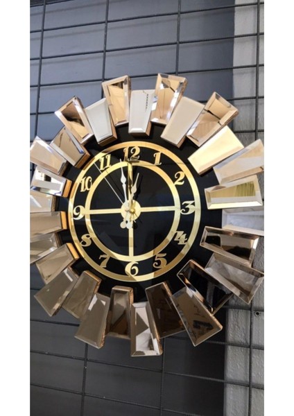Elite Piyano Ayna Saat Bronz Ayna Gold Rakamlar 50 cm Çapında Duvar Saati, Ev si