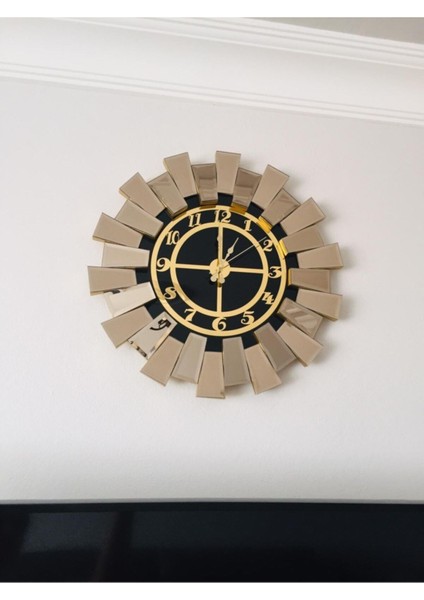 Elite Piyano Ayna Saat Bronz Ayna Gold Rakamlar 50 cm Çapında Duvar Saati, Ev si modelleri