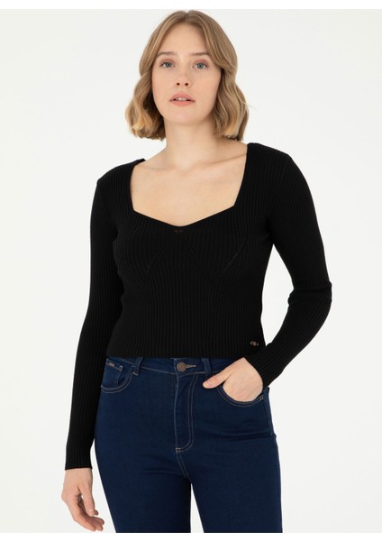 Bisiklet Yaka Extra Slim Siyah Kazak Kadın Rodney