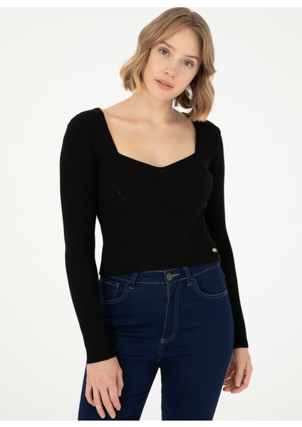 Bisiklet Yaka Extra Slim Siyah Kazak Kadın Rodney modelleri