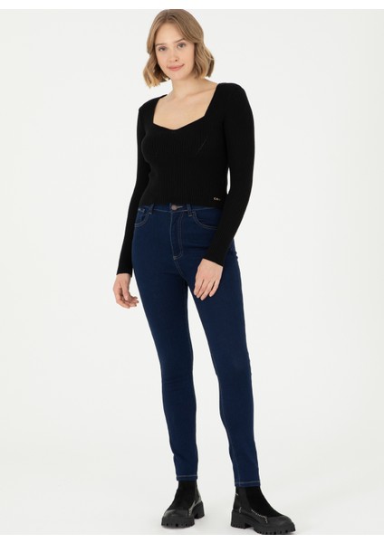 Bisiklet Yaka Extra Slim Siyah Kazak Kadın Rodney fırsatları