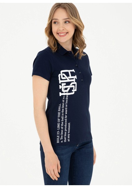 Polo Yaka Lacivert Kadın T-Shirt GOZDE