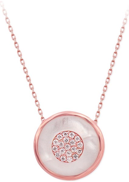 925 Ayar Pembe Rose Kaplamalı Sedef ve Beyaz Taşlı Yuvarlak Gümüş Kolye