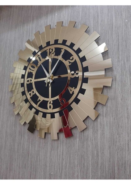 Dekoratif Gold Lüks Güneş Duvar Saati Modern Aynalı Pleksi Türk Rakamlı