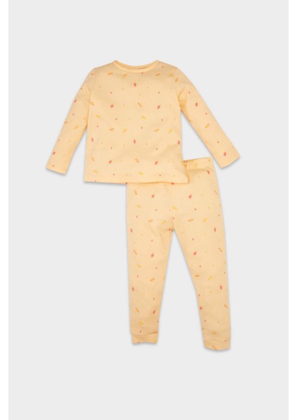 Kız Bebek Pijama Takımı Yiyecek Baskılı Waffle Uzun Kollu Üst Uzun Alt D3615A524WN